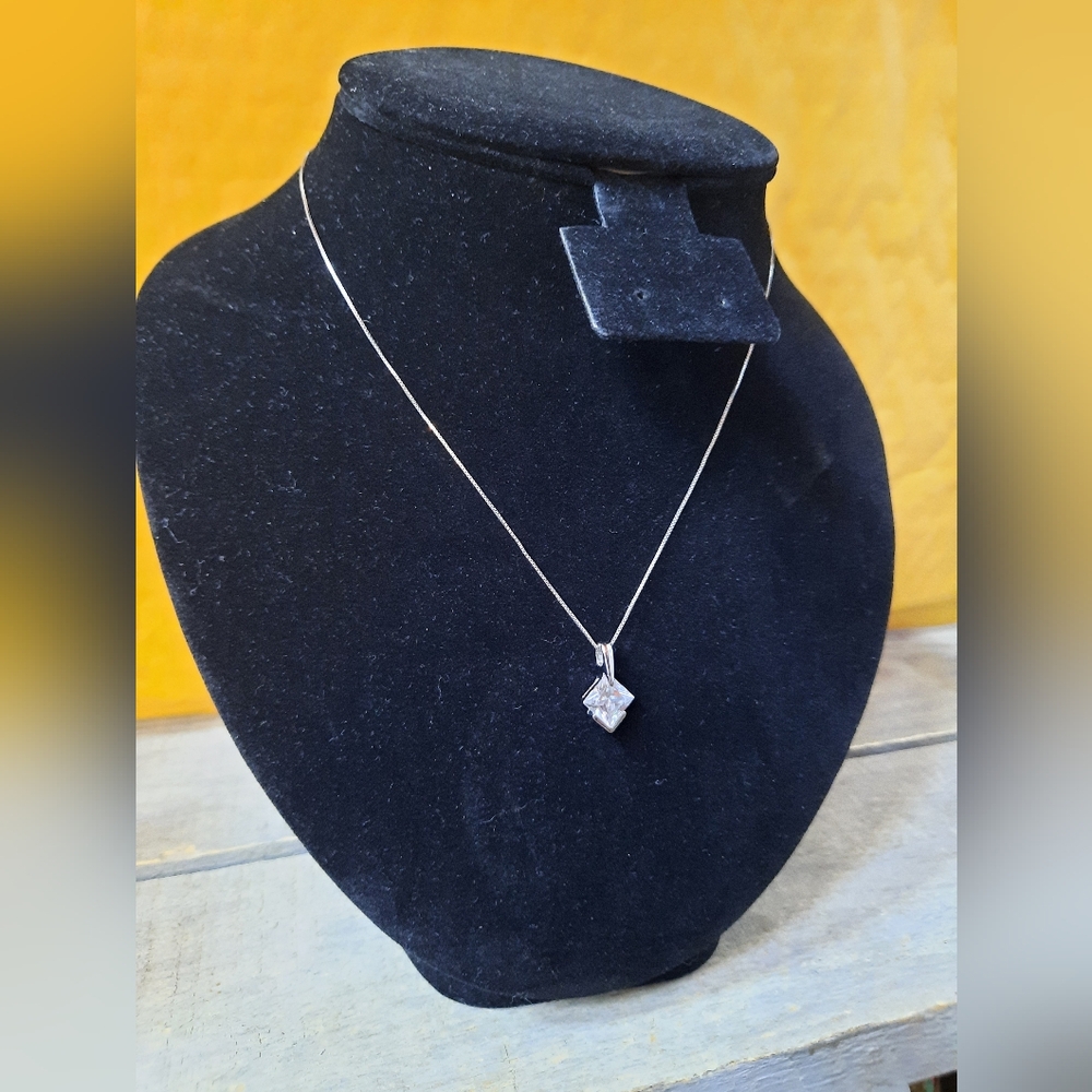 Sterling Silver Cubic Zirconia Solitaire Necklace